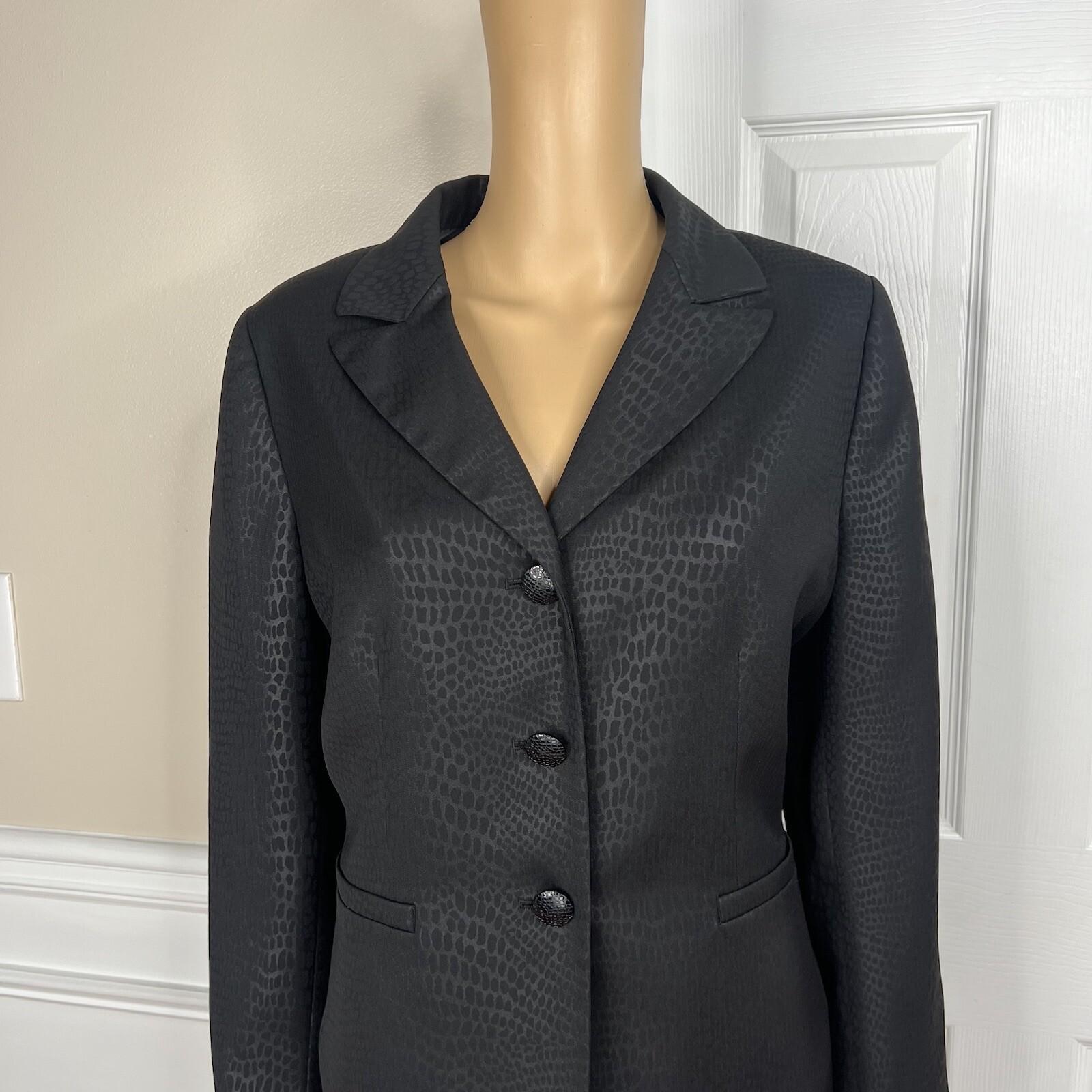 Suit Studio Women Polyester Skirt Suit Size 12P Black Notch Collar Lined 2PC