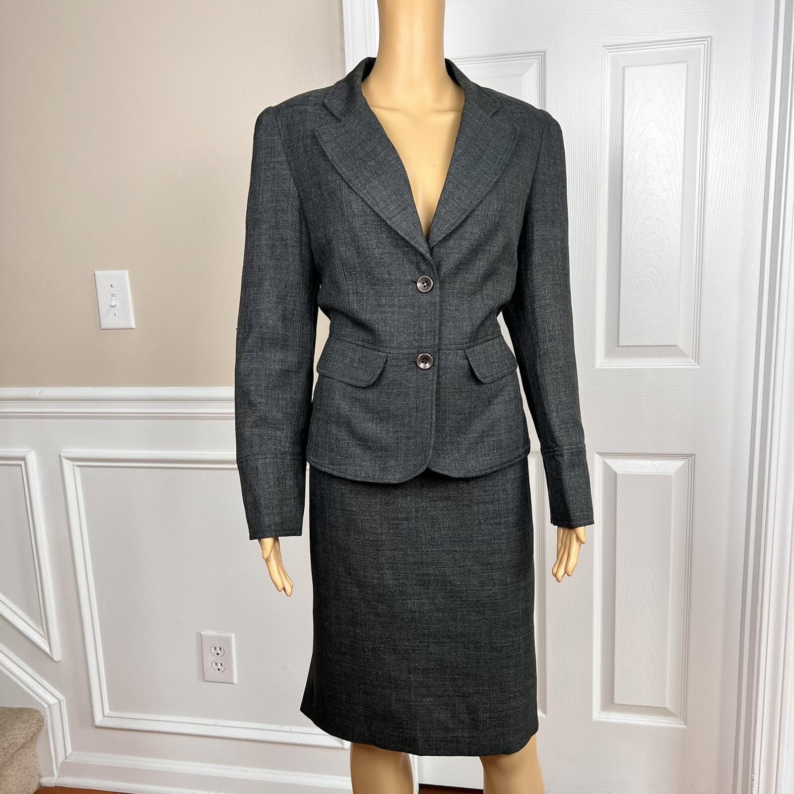 LARRY LEVINE Women 2PC Gray Polyester  Lined Notch Collar Skirt Suit Size 10