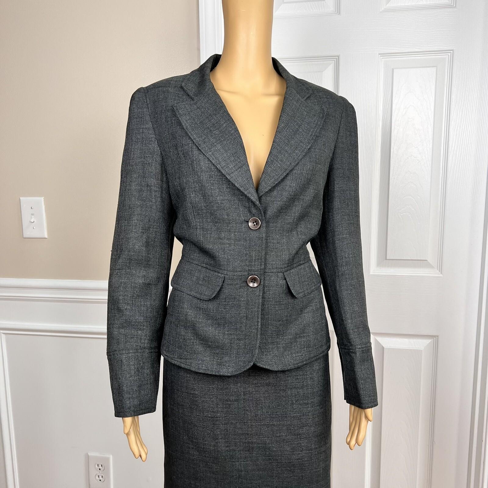 LARRY LEVINE Women 2PC Gray Polyester  Lined Notch Collar Skirt Suit Size 10