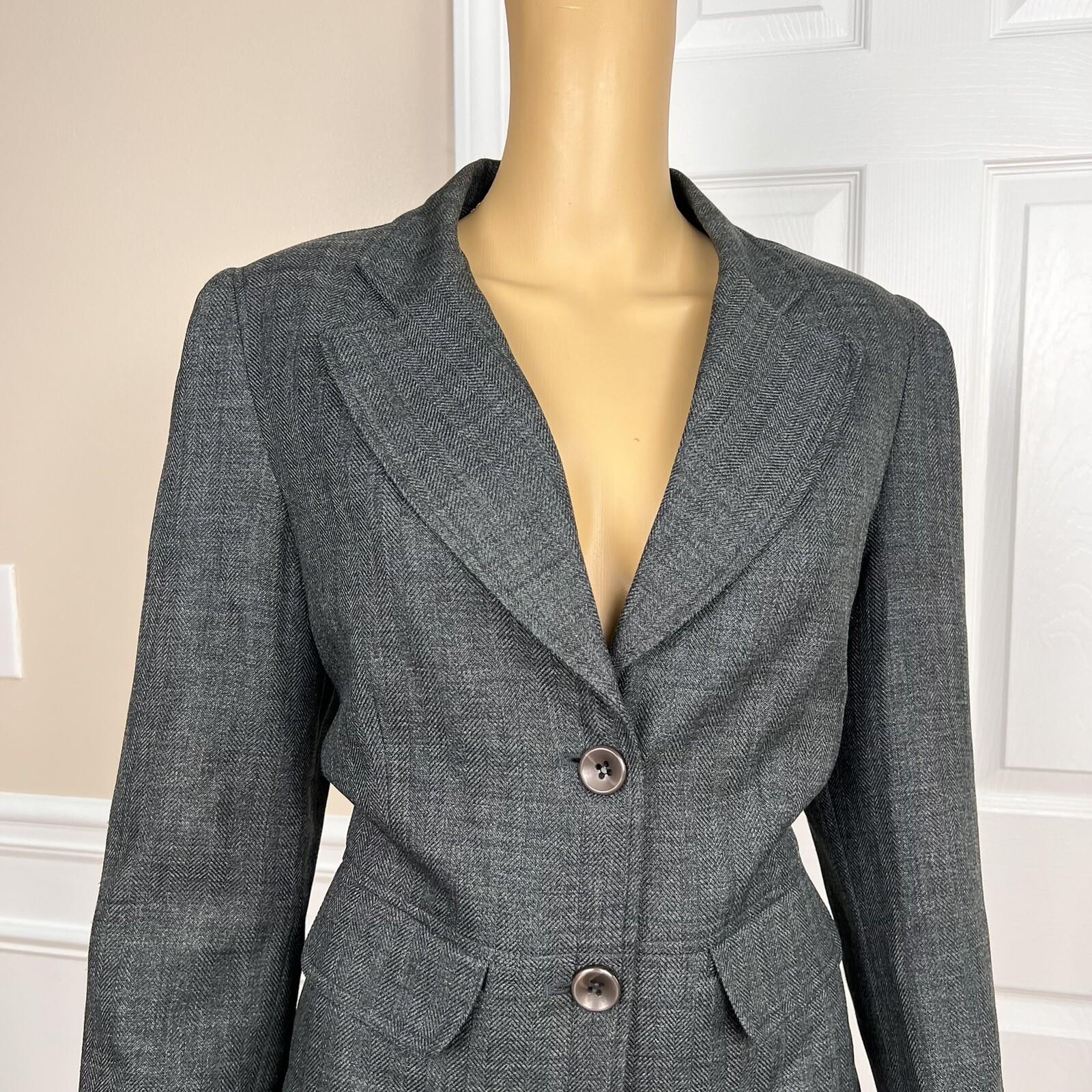LARRY LEVINE Women 2PC Gray Polyester  Lined Notch Collar Skirt Suit Size 10