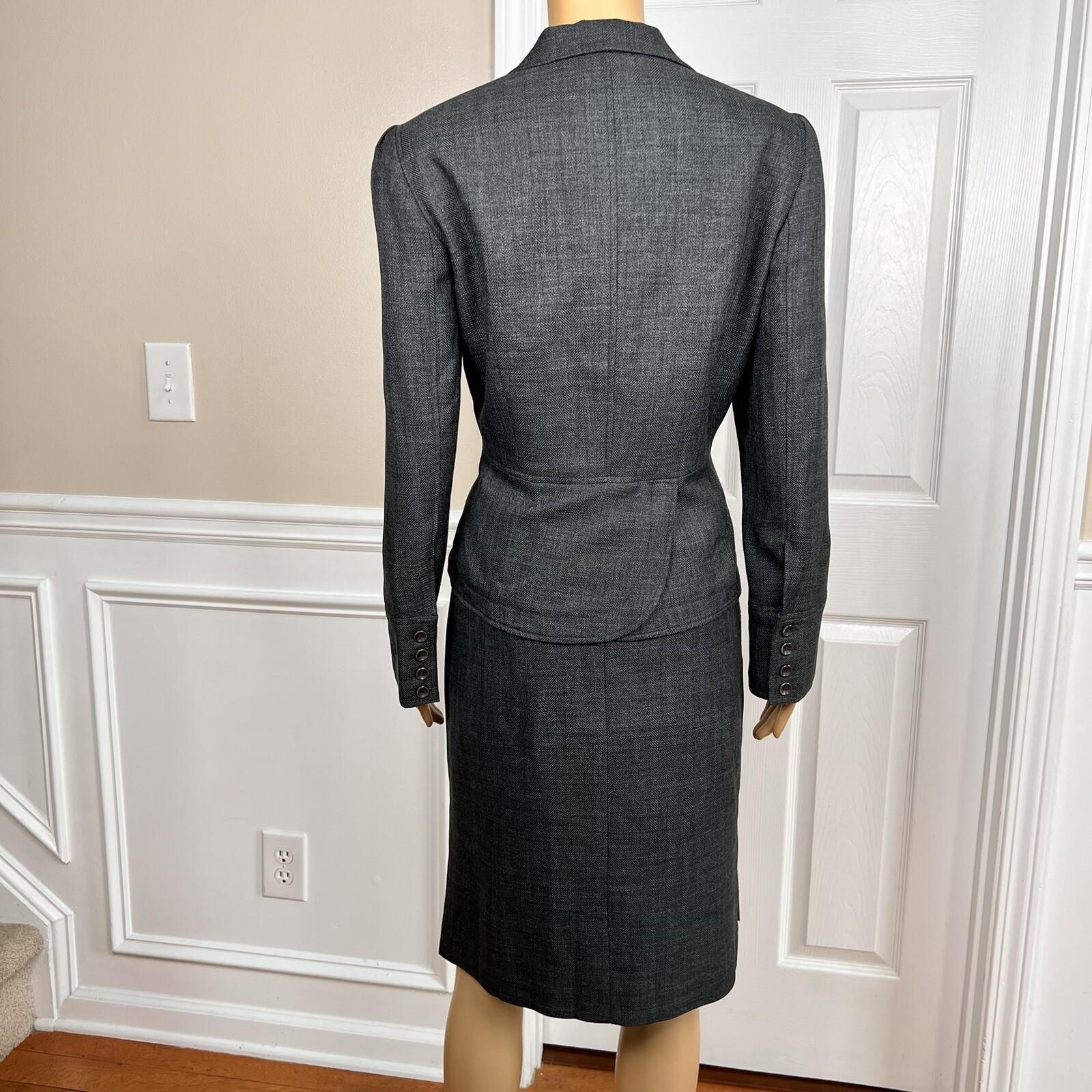 LARRY LEVINE Women 2PC Gray Polyester  Lined Notch Collar Skirt Suit Size 10
