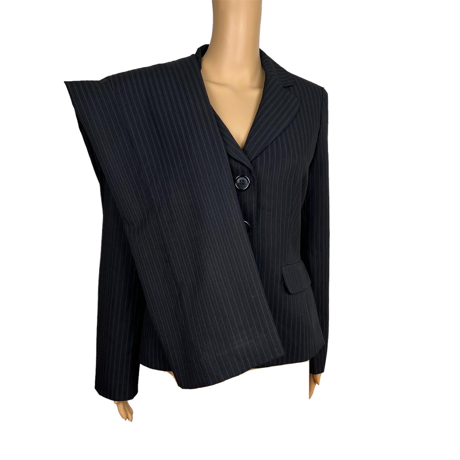 Le Suit Polyester Pant Size 6 Suit Size 8 Black Striped Lined Faux Pockets 2PC