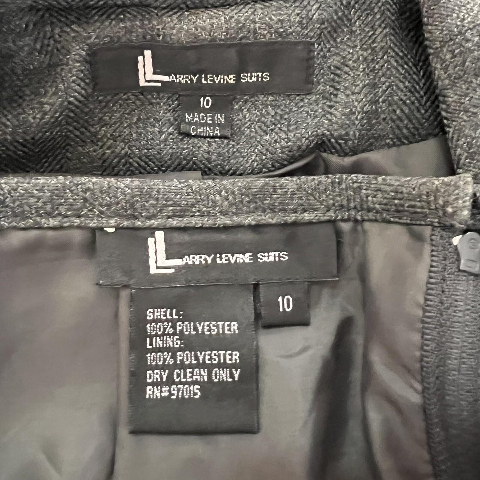 LARRY LEVINE Women 2PC Gray Polyester  Lined Notch Collar Skirt Suit Size 10