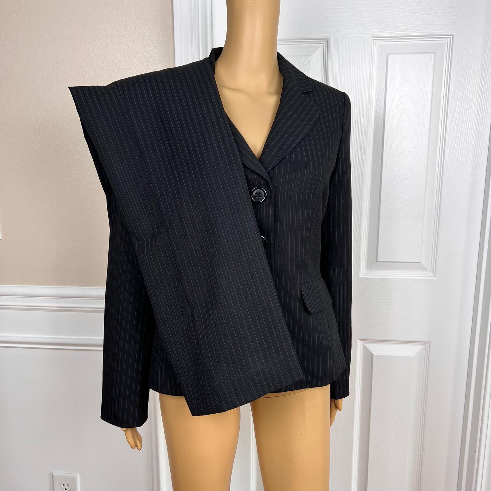 Le Suit Polyester Pant Size 6 Suit Size 8 Black Striped Lined Faux Pockets 2PC