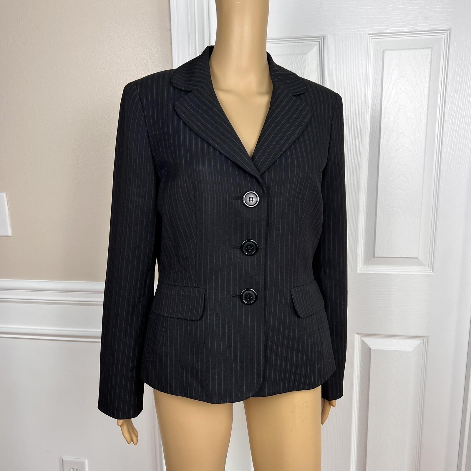 Le Suit Polyester Pant Size 6 Suit Size 8 Black Striped Lined Faux Pockets 2PC