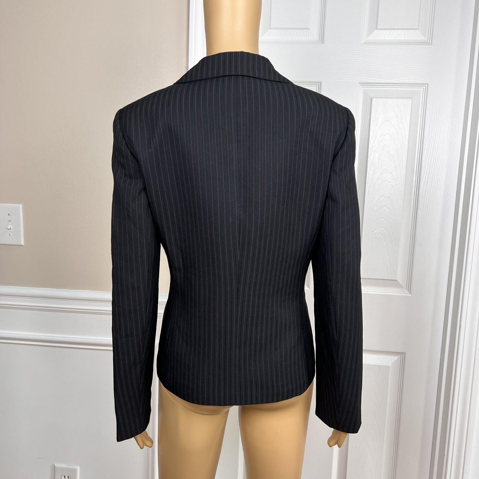 Le Suit Polyester Pant Size 6 Suit Size 8 Black Striped Lined Faux Pockets 2PC
