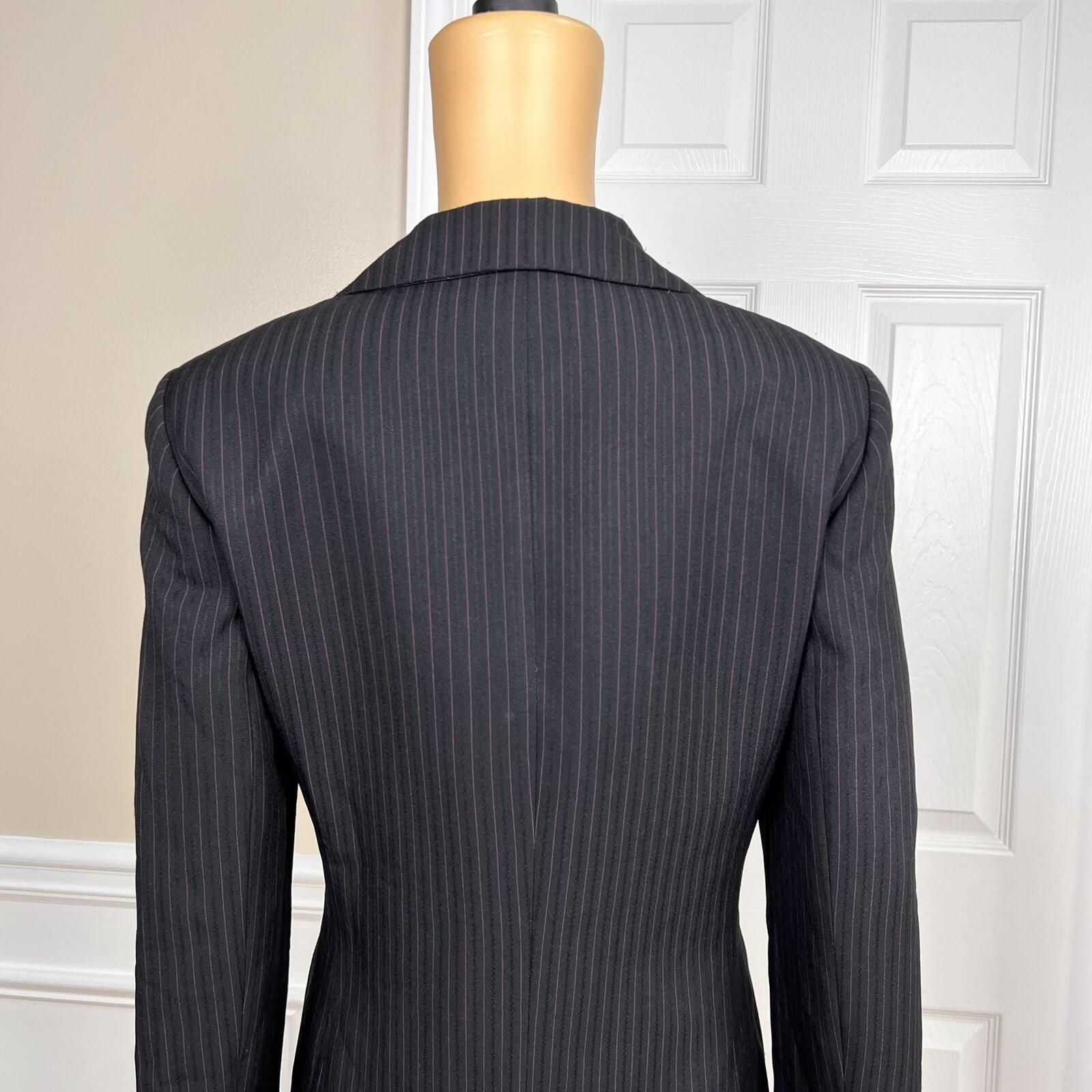 Le Suit Polyester Pant Size 6 Suit Size 8 Black Striped Lined Faux Pockets 2PC