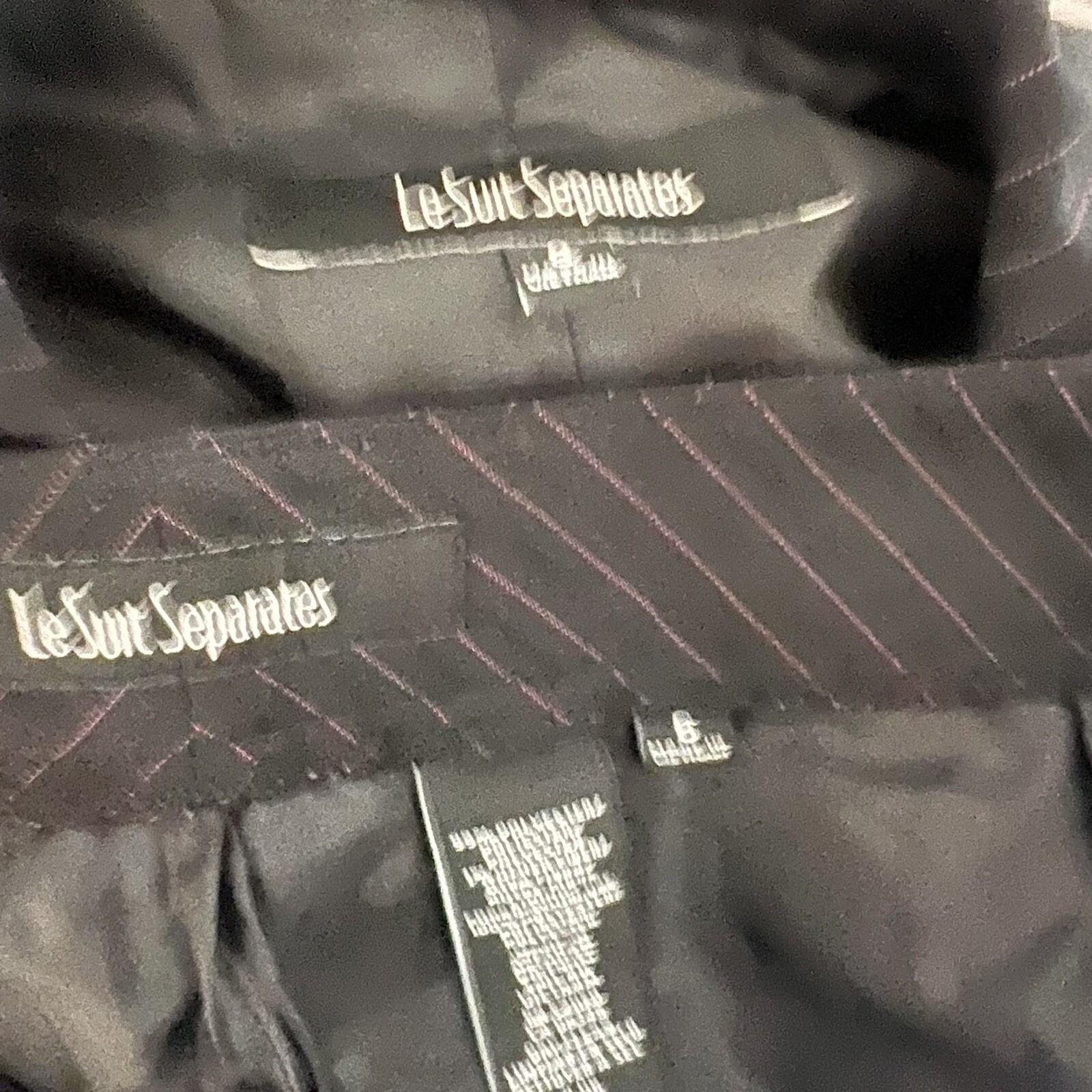 Le Suit Polyester Pant Size 6 Suit Size 8 Black Striped Lined Faux Pockets 2PC