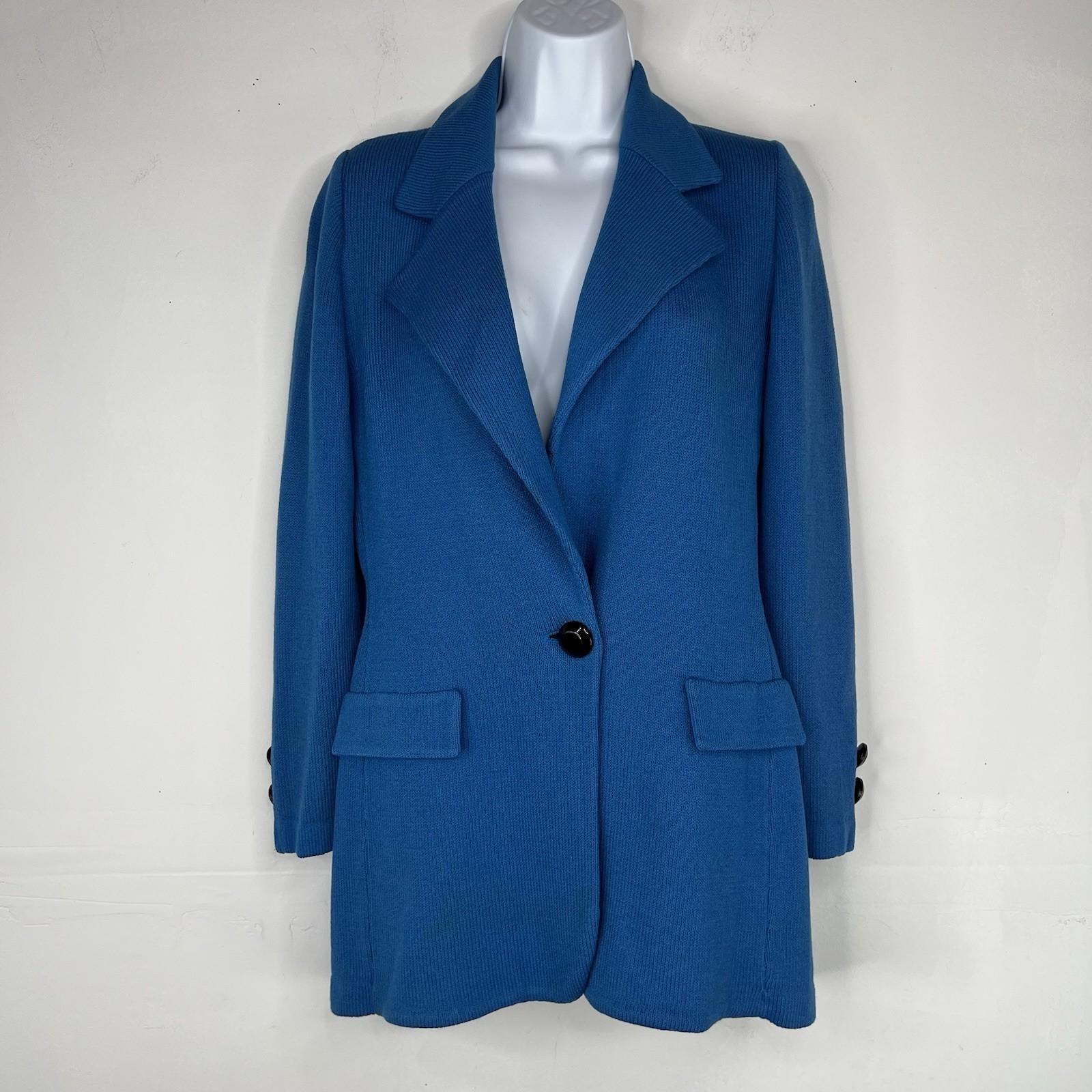 St. John Sportwear By Marie Gray Knit Blazer 4 Blue Single Breasted Faux Pockets