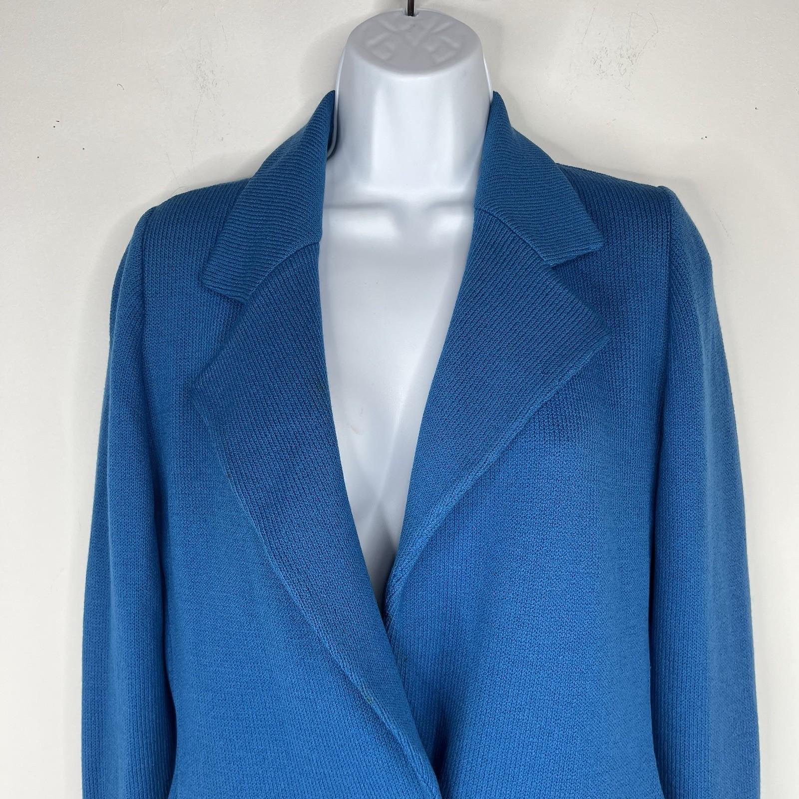St. John Sportwear By Marie Gray Knit Blazer 4 Blue Single Breasted Faux Pockets