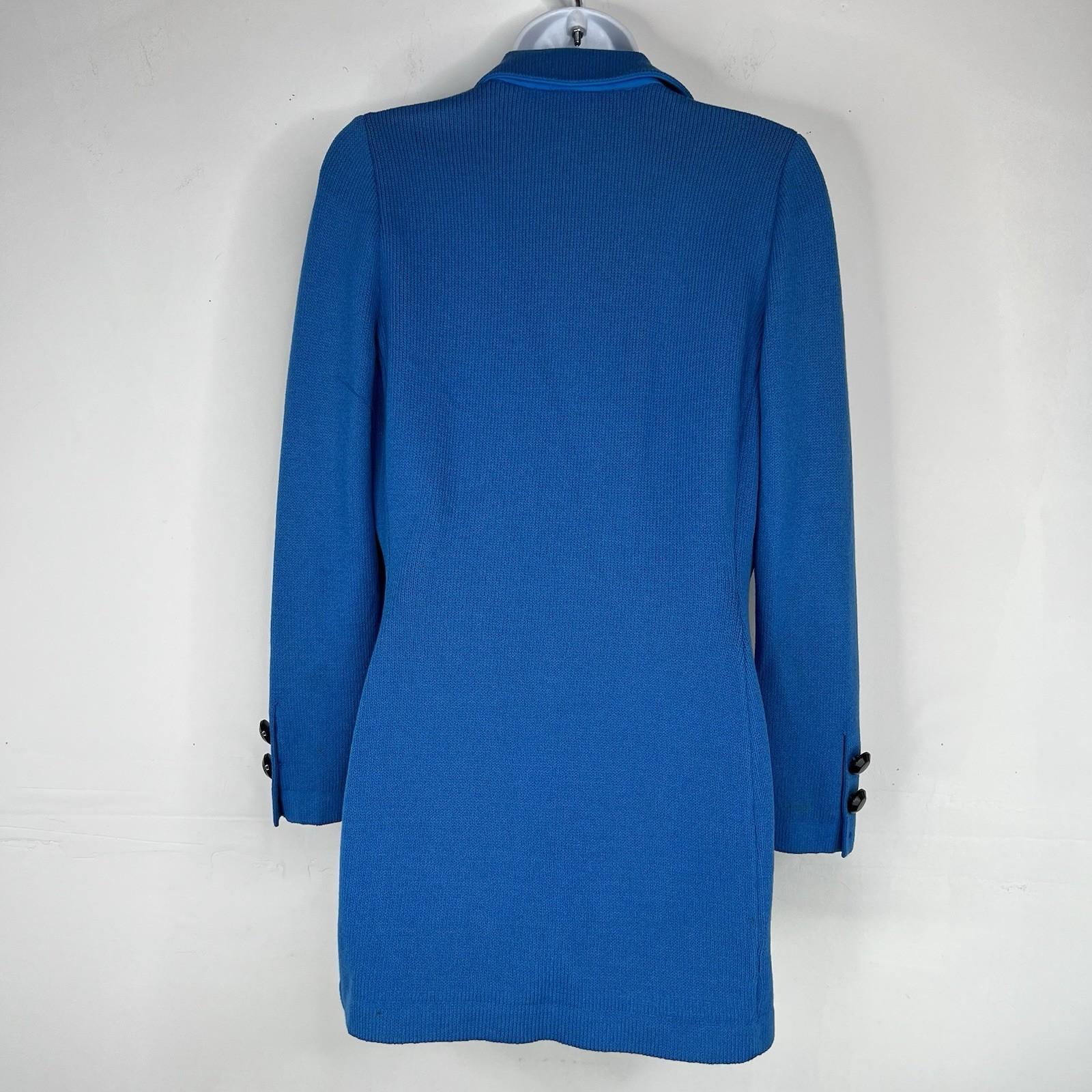 St. John Sportwear By Marie Gray Knit Blazer 4 Blue Single Breasted Faux Pockets