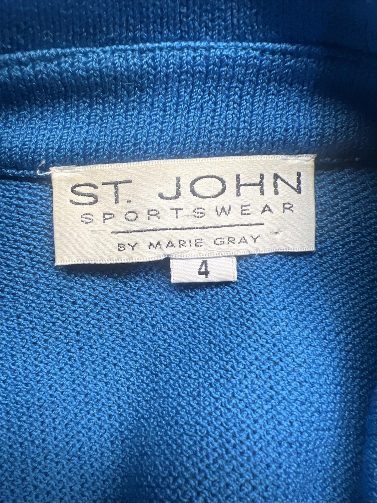 St. John Sportwear By Marie Gray Knit Blazer 4 Blue Single Breasted Faux Pockets