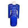 JMC Blue Beaded Sequin Natural Silk Open Back Formal Party Dress Size S (6-8)