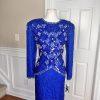 JMC Blue Beaded Sequin Natural Silk Open Back Formal Party Dress Size S (6-8)