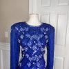 JMC Blue Beaded Sequin Natural Silk Open Back Formal Party Dress Size S (6-8)