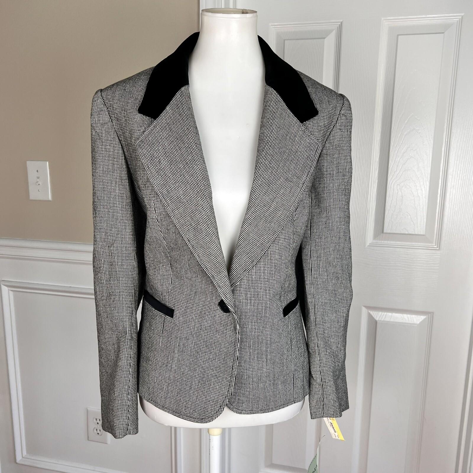New VTG ILGWU EVAN PICONE Pleated Black White Velvet Wool Blend Skirt Suit Sz 10