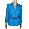 TAHARI Women Polyester Blazer Size 4 Single Breasted Blue Lined Belted