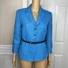 TAHARI Women Polyester Blazer Size 4 Single Breasted Blue Lined Belted