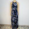 New Eliza J maxi halter dress 8 Mother of the bride chiffon navy floral belted