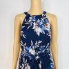 New Eliza J maxi halter dress 8 Mother of the bride chiffon navy floral belted