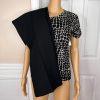 Liz Claiborne Polyester Sweater Top Pant Size 8P Black White Short Sleeves