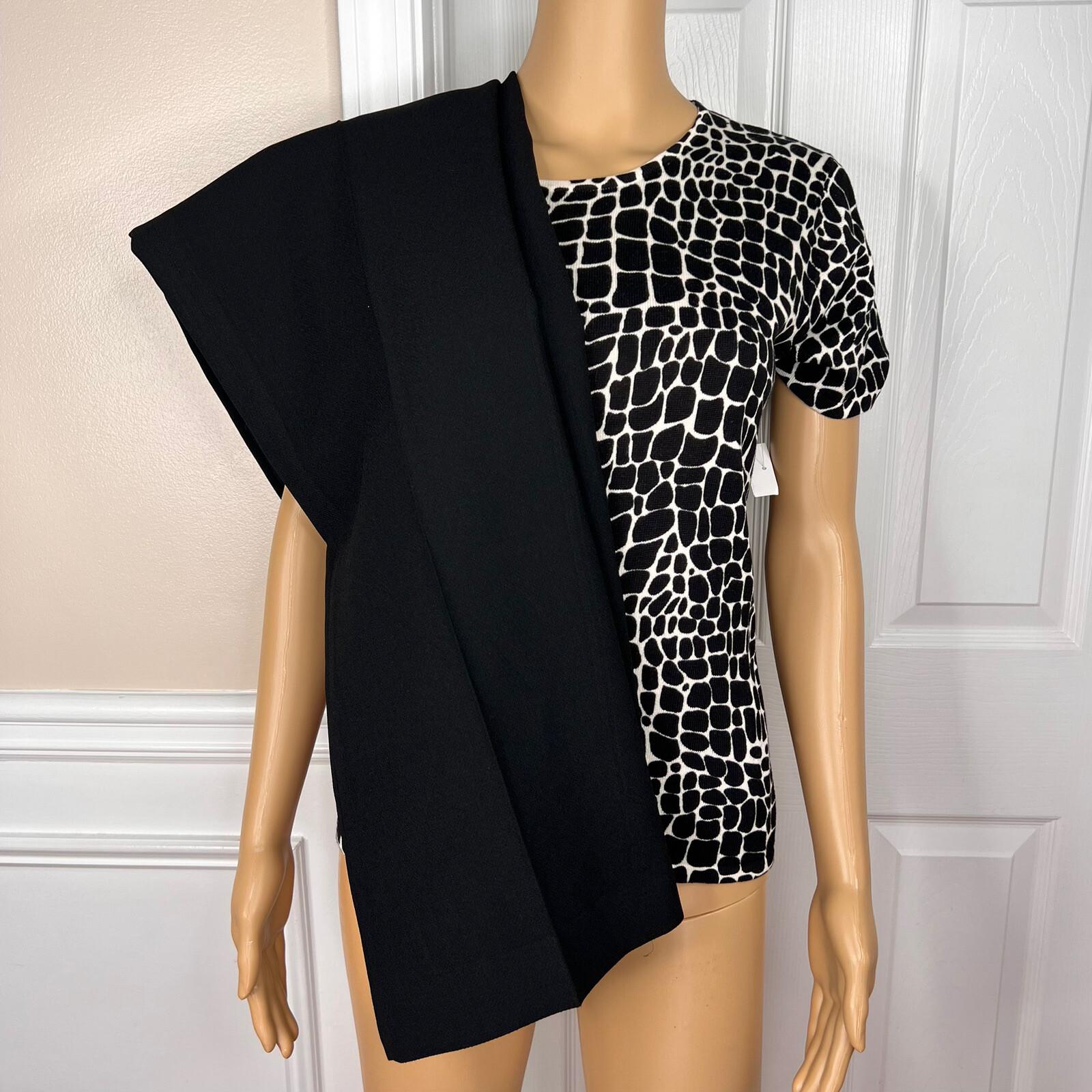 Liz Claiborne Polyester Sweater Top Pant Size 8P Black White Short Sleeves