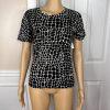 Liz Claiborne Polyester Sweater Top Pant Size 8P Black White Short Sleeves