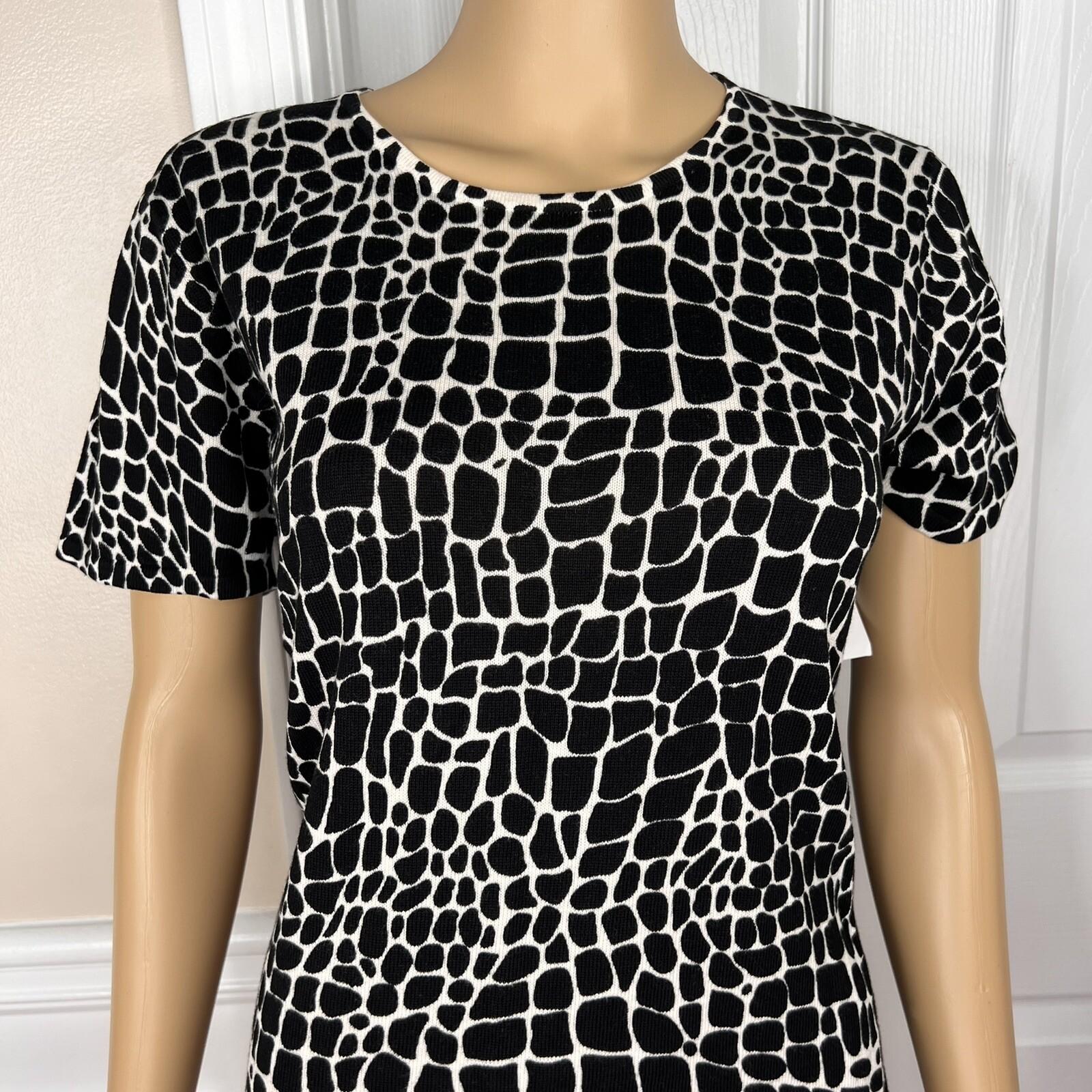 Liz Claiborne Polyester Sweater Top Pant Size 8P Black White Short Sleeves