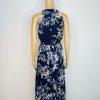 New Eliza J maxi halter dress 8 Mother of the bride chiffon navy floral belted