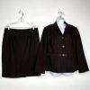 LARRY LEVINE Polyester Metallic Skirt Suit 14W Brown Notch Collar Career 2PC