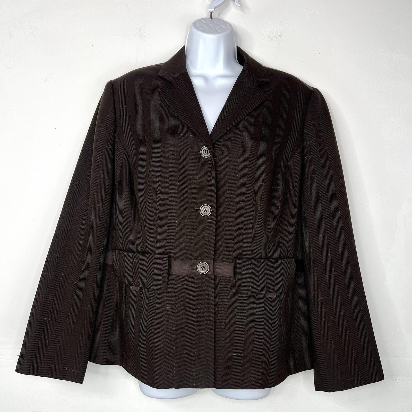 LARRY LEVINE Polyester Metallic Skirt Suit 14W Brown Notch Collar Career 2PC