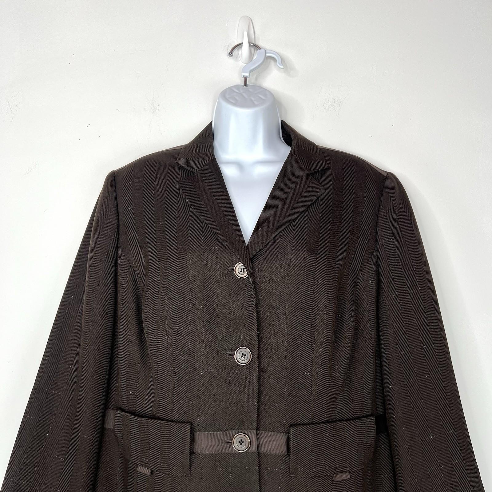 LARRY LEVINE Polyester Metallic Skirt Suit 14W Brown Notch Collar Career 2PC