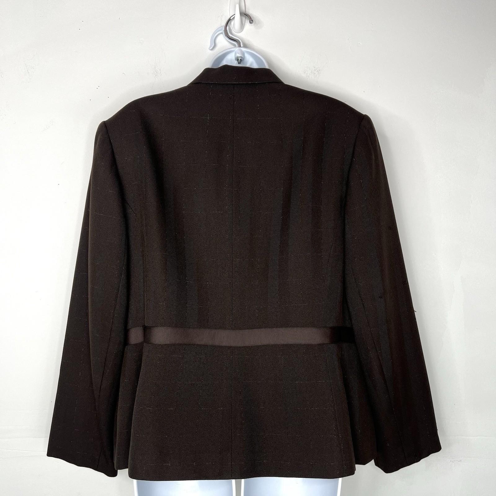 LARRY LEVINE Polyester Metallic Skirt Suit 14W Brown Notch Collar Career 2PC