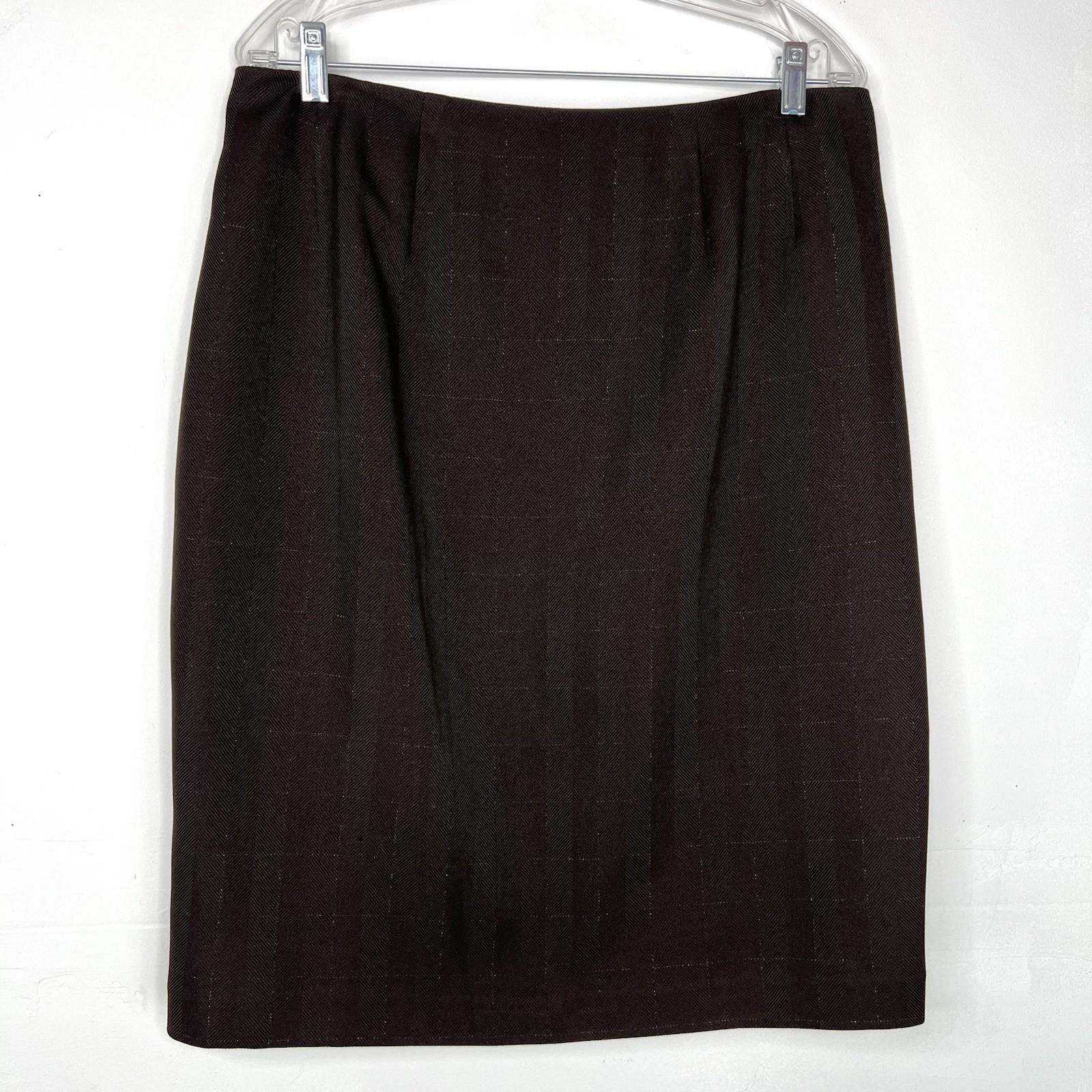 LARRY LEVINE Polyester Metallic Skirt Suit 14W Brown Notch Collar Career 2PC