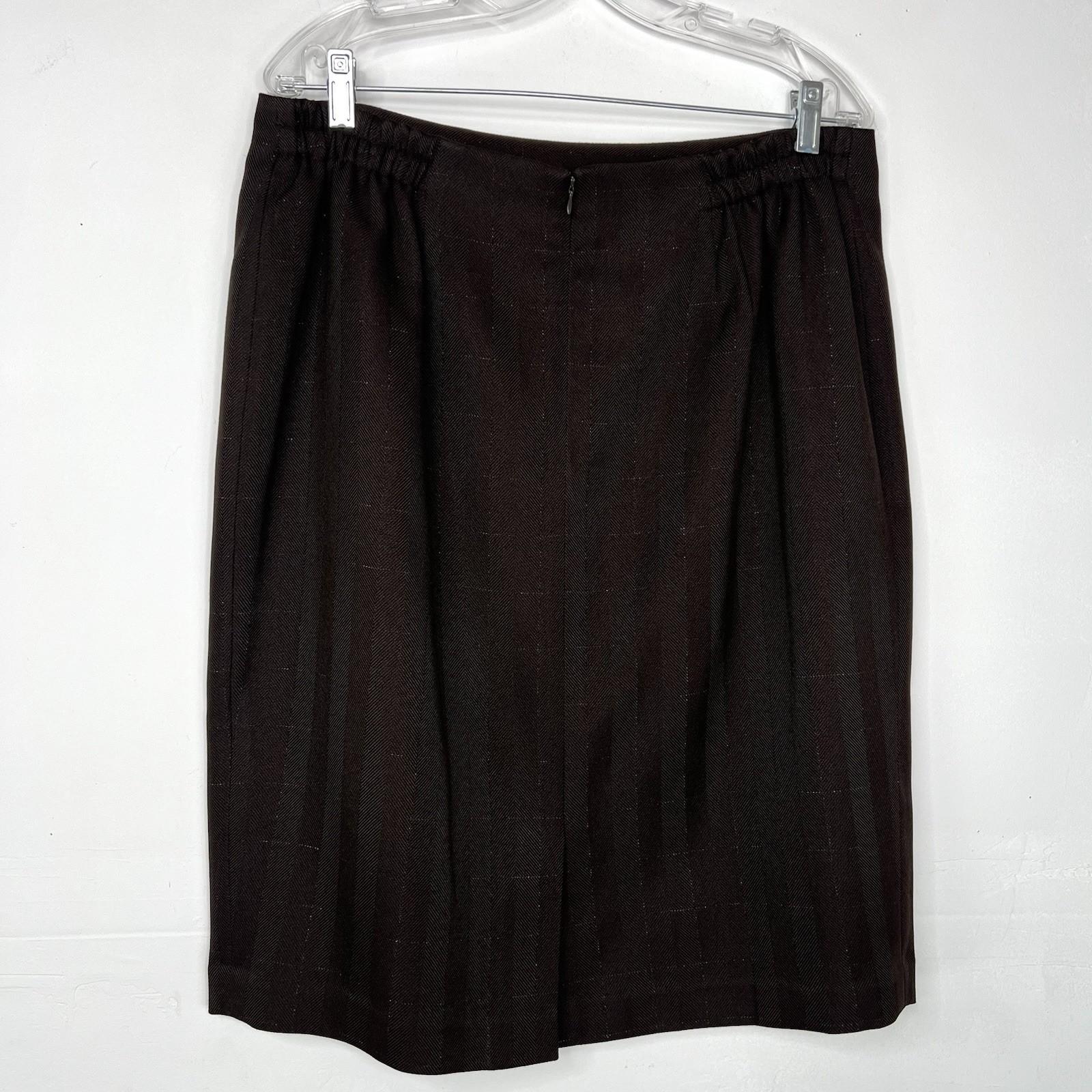 LARRY LEVINE Polyester Metallic Skirt Suit 14W Brown Notch Collar Career 2PC