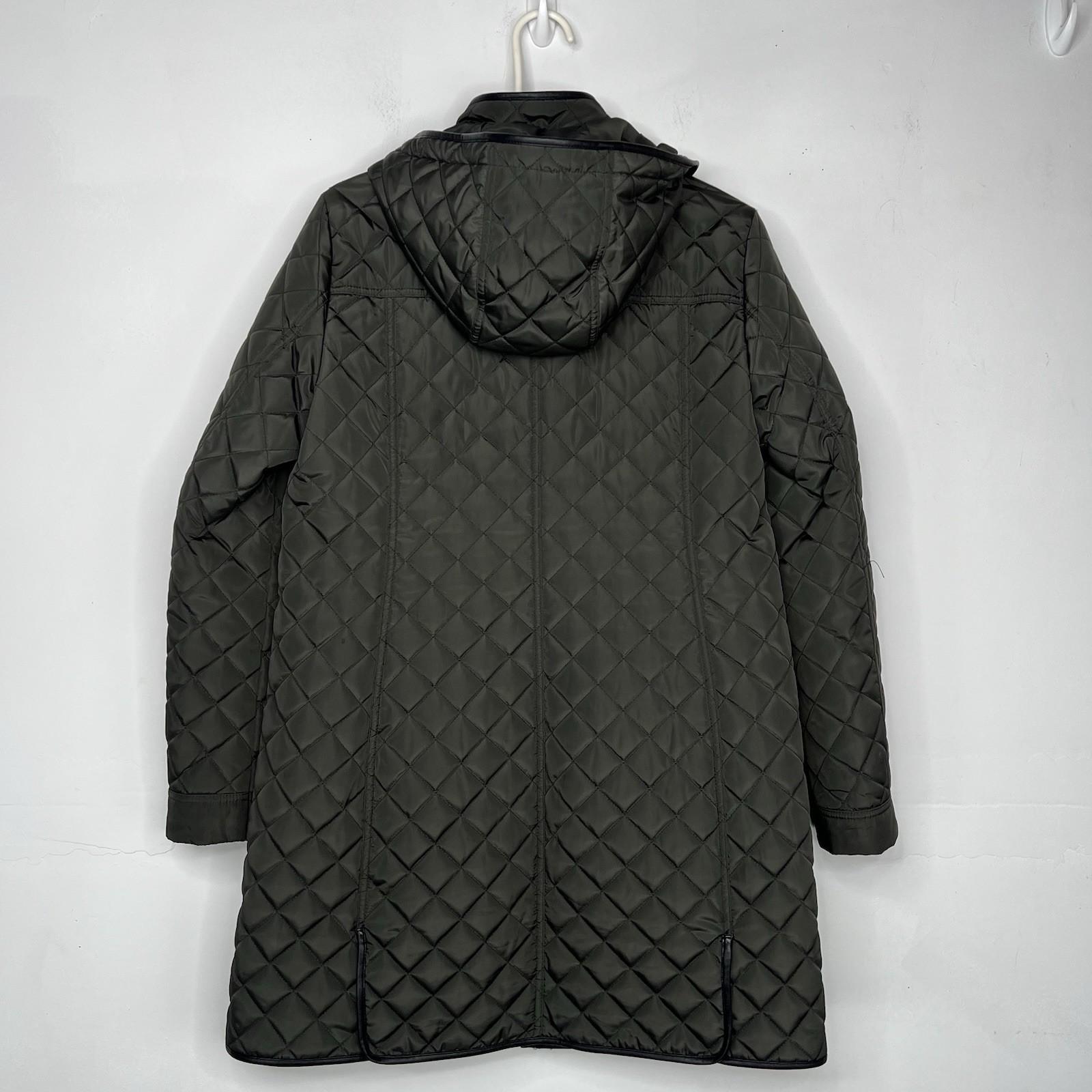 Lauren Ralph Lauren quilted hooded coat size M dark moss full zip Snap Logo