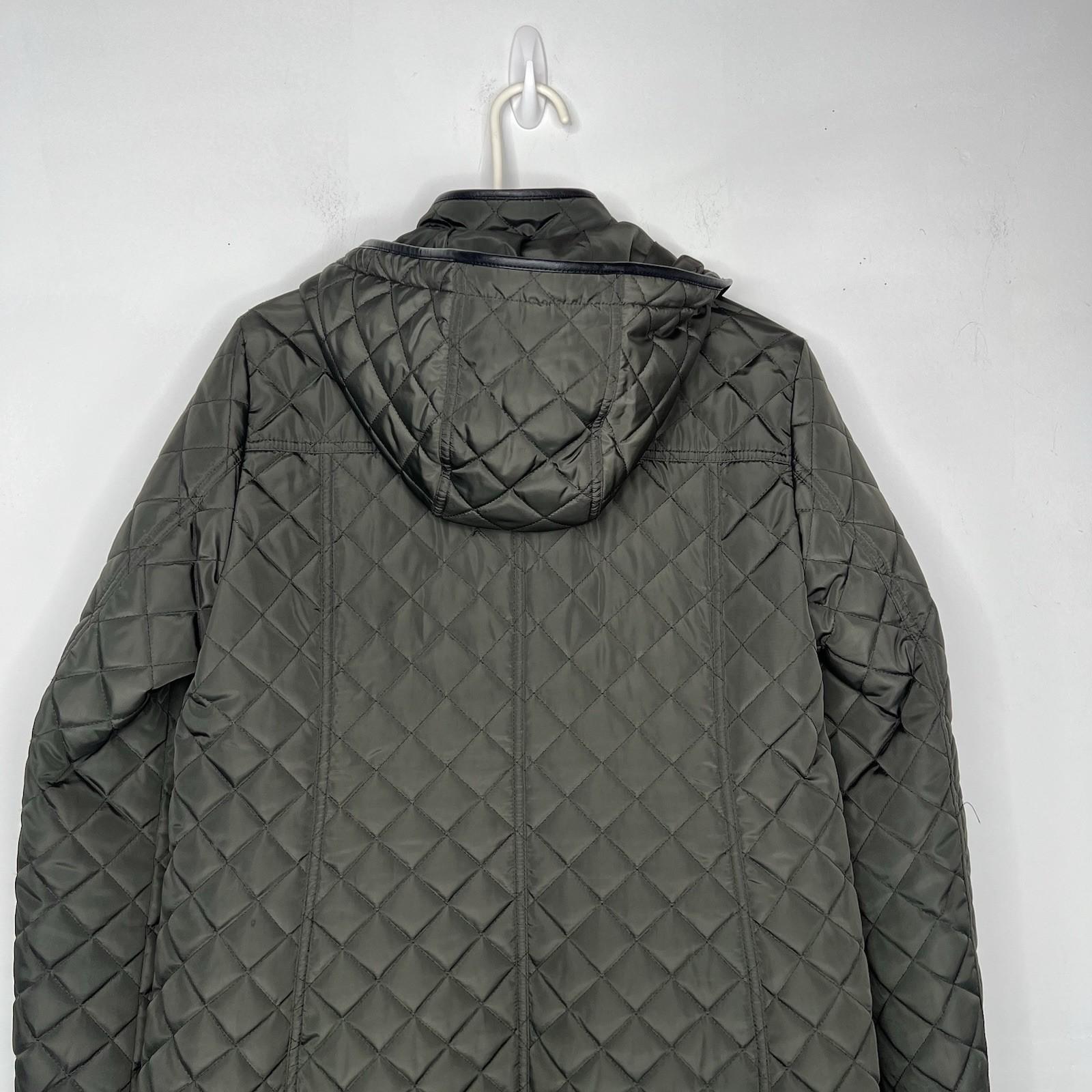 Lauren Ralph Lauren quilted hooded coat size M dark moss full zip Snap Logo