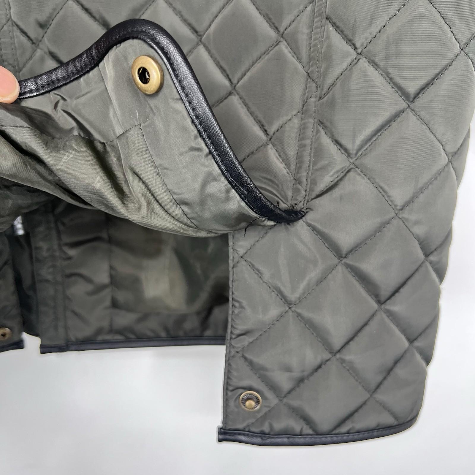 Lauren Ralph Lauren quilted hooded coat size M dark moss full zip Snap Logo