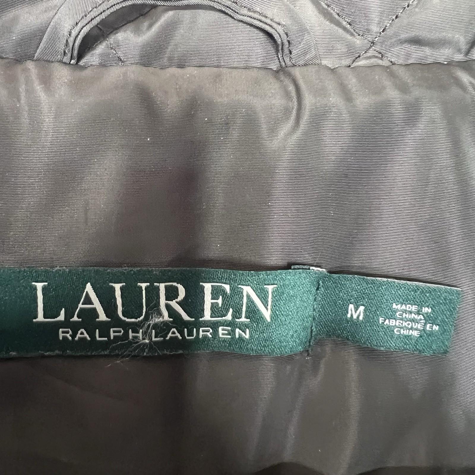 Lauren Ralph Lauren quilted hooded coat size M dark moss full zip Snap Logo