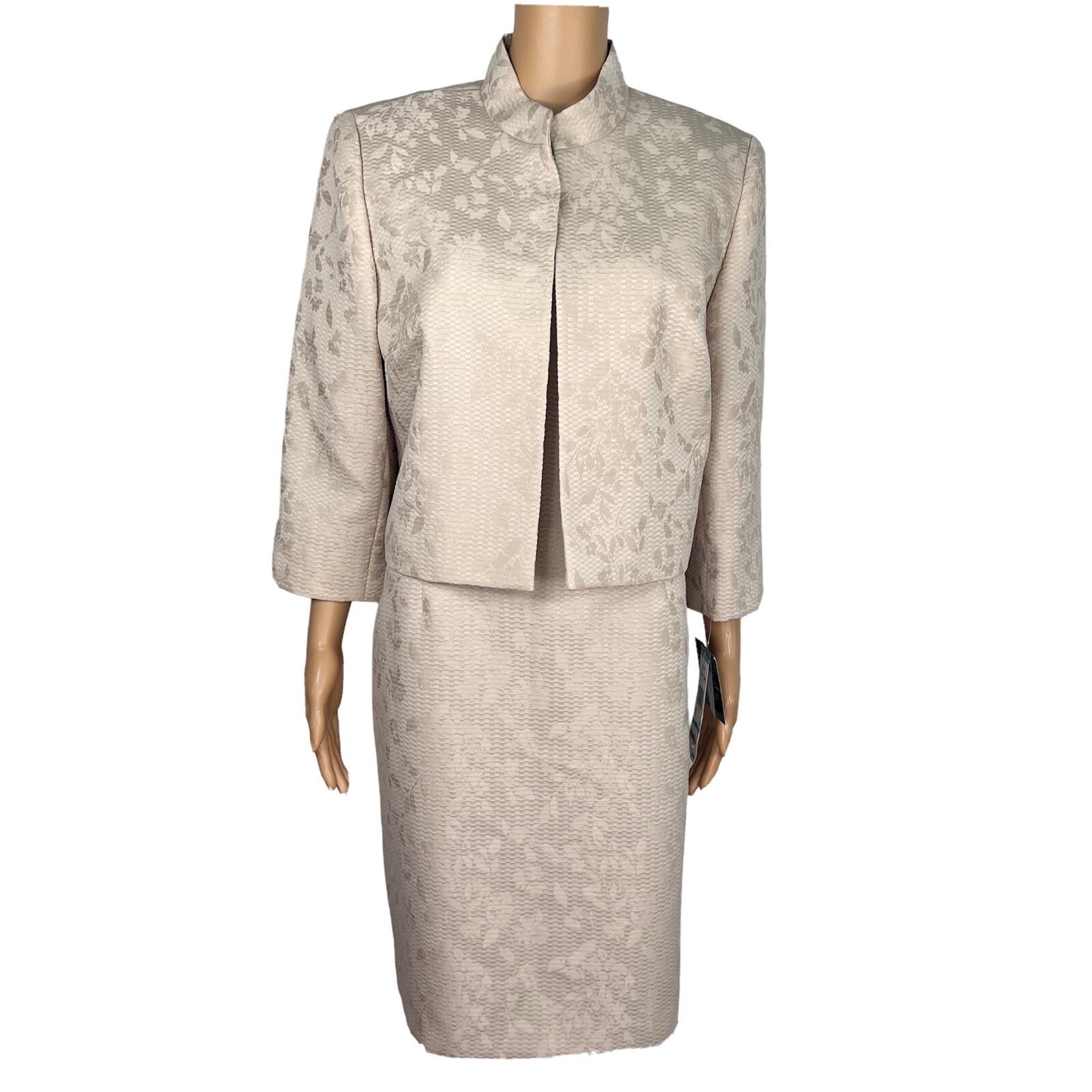 10-4724.jpg New EVAN PICONE 2PC Beige Polyester Stand Up Collar Lined Dress Suit Size 16P