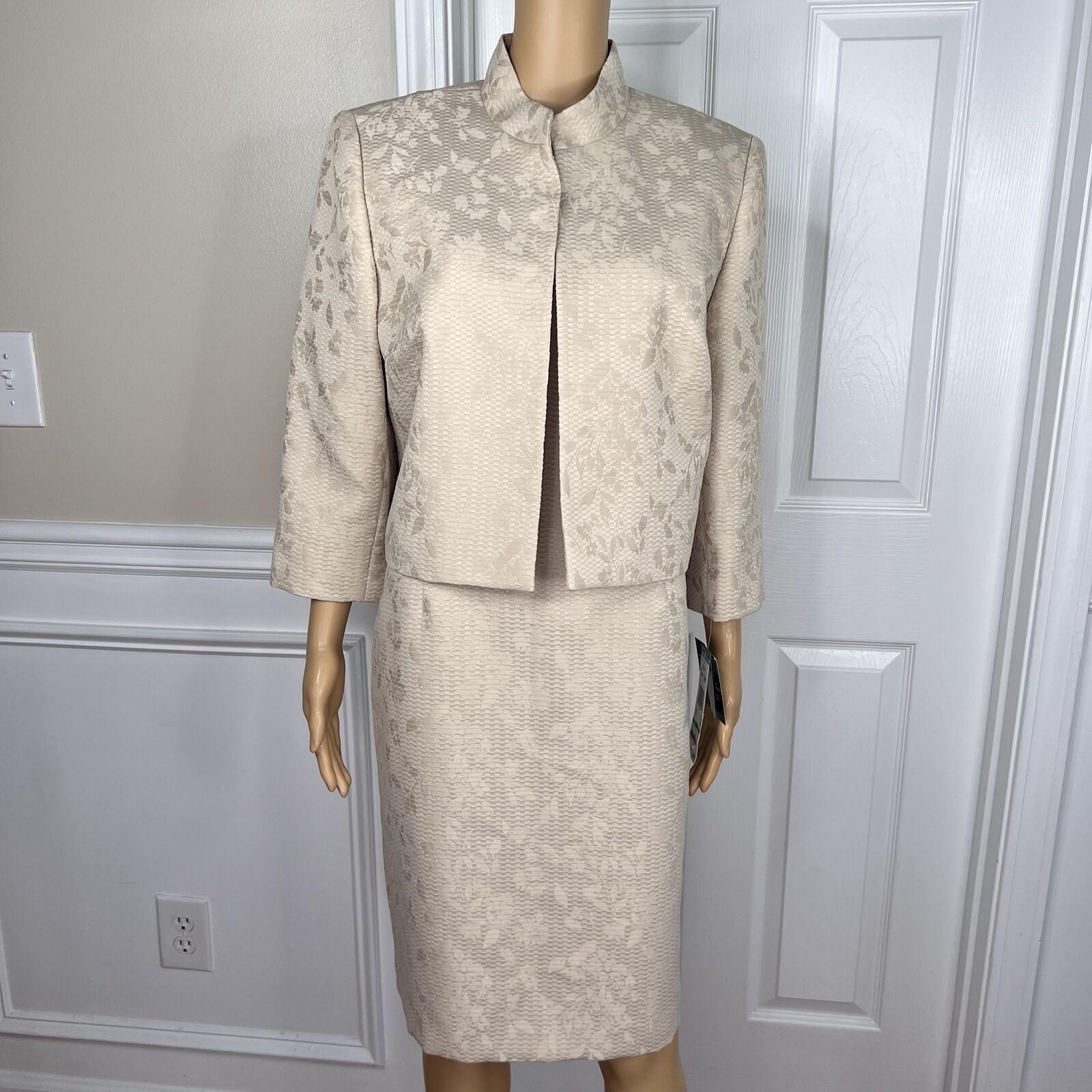 10-4725.jpg New EVAN PICONE 2PC Beige Polyester Stand Up Collar Lined Dress Suit Size 16P