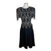 LAURENCE KAZAR NY Women Black Silk Beaded Fit and Flared Lined Dress Size PM