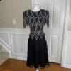 LAURENCE KAZAR NY Women Black Silk Beaded Fit and Flared Lined Dress Size PM