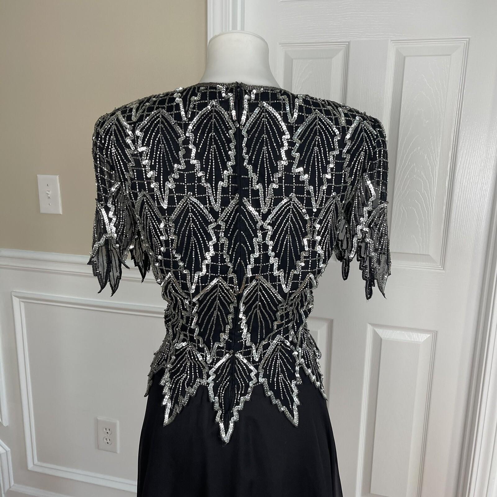 LAURENCE KAZAR NY Women Black Silk Beaded Fit and Flared Lined Dress Size PM
