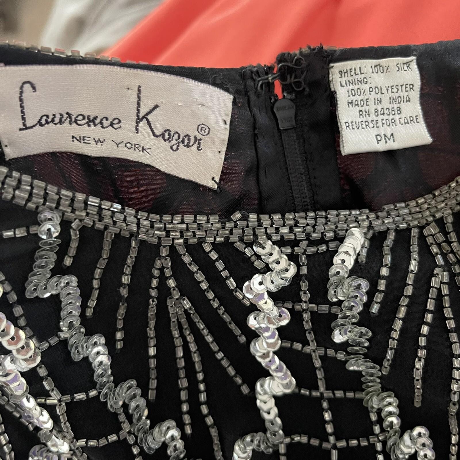 LAURENCE KAZAR NY Women Black Silk Beaded Fit and Flared Lined Dress Size PM