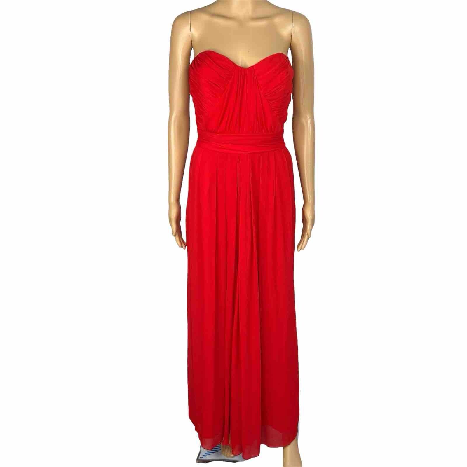 Badgley Mishka Faye Chiffon Gown Dress Size 10 Red Strapless Pleated Dress maxi