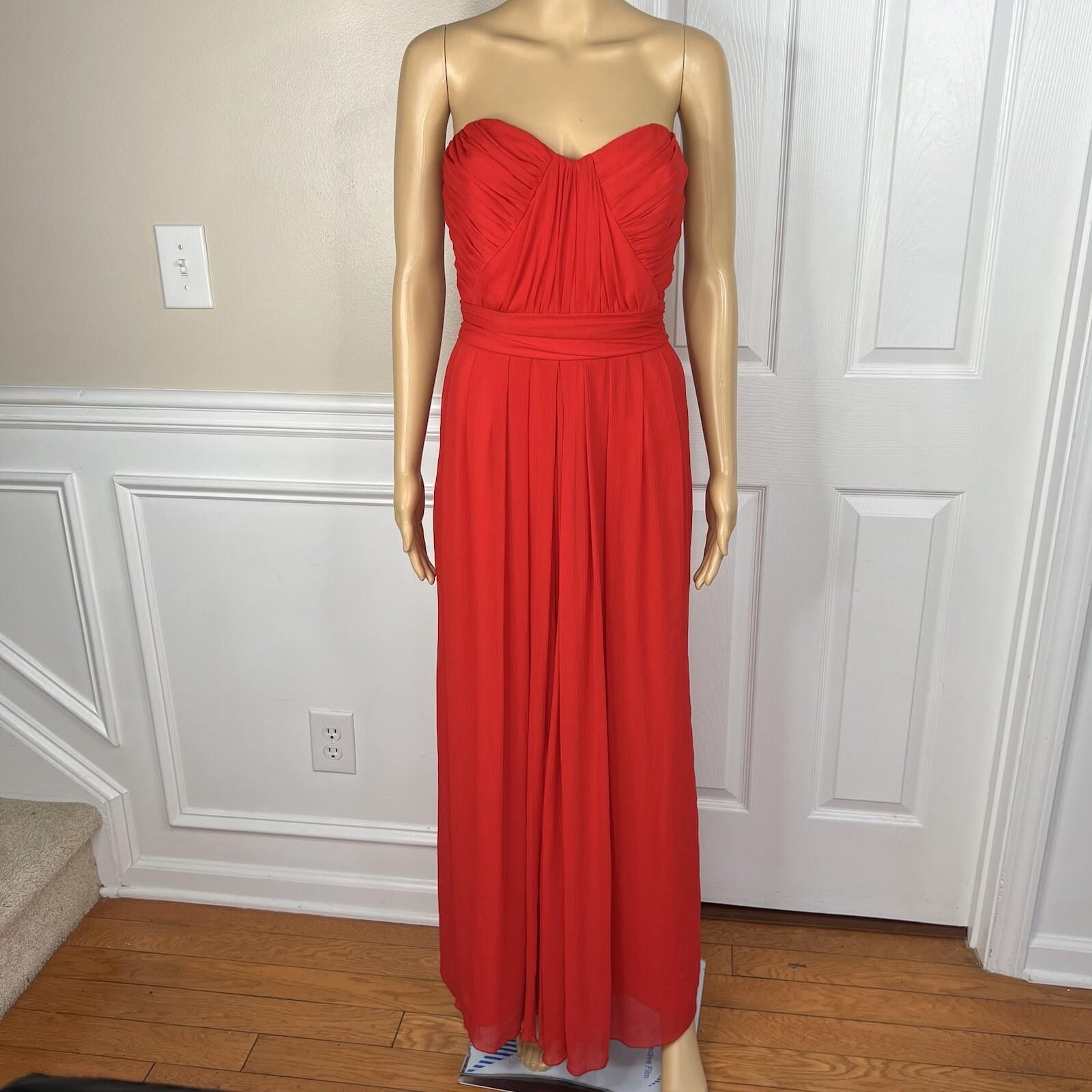 Badgley Mishka Faye Chiffon Gown Dress Size 10 Red Strapless Pleated Dress maxi