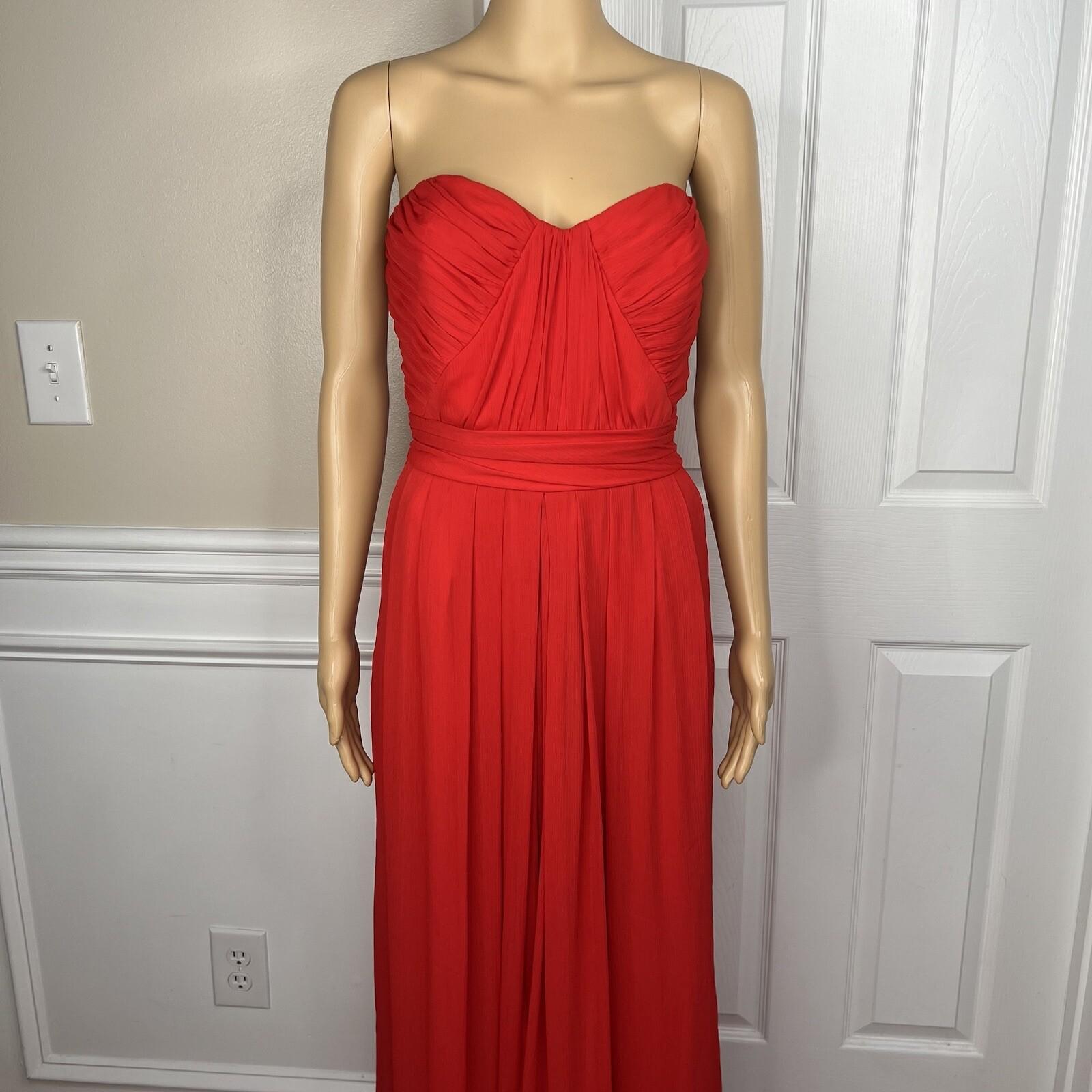 Badgley Mishka Faye Chiffon Gown Dress Size 10 Red Strapless Pleated Dress maxi