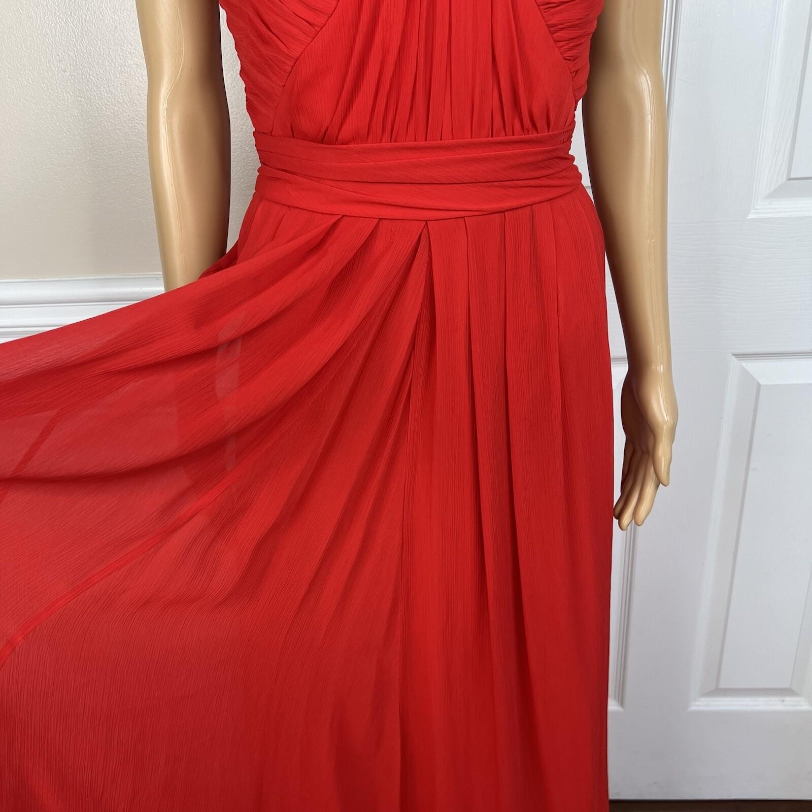 Badgley Mishka Faye Chiffon Gown Dress Size 10 Red Strapless Pleated Dress maxi