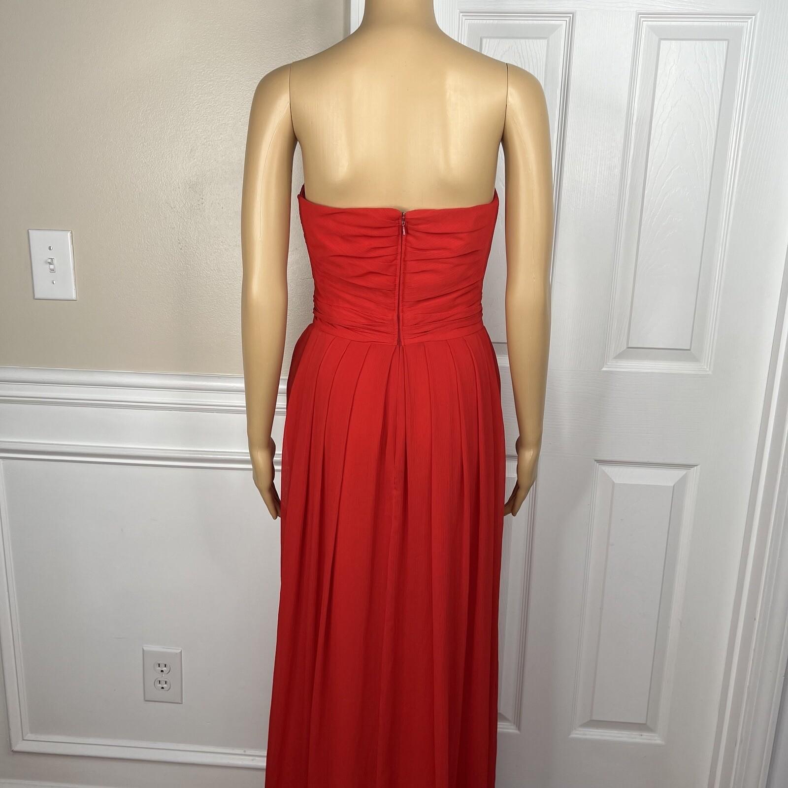 Badgley Mishka Faye Chiffon Gown Dress Size 10 Red Strapless Pleated Dress maxi